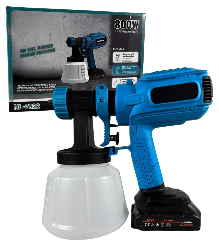 Pistola a Spruzzo a Batteria, Pistola a Spruzzo per Vernice Doppia Batteria 48V, Pistola Vernice Elettrica, Serbatoio 1200 ML, Pistola per Verniciare con Accessori