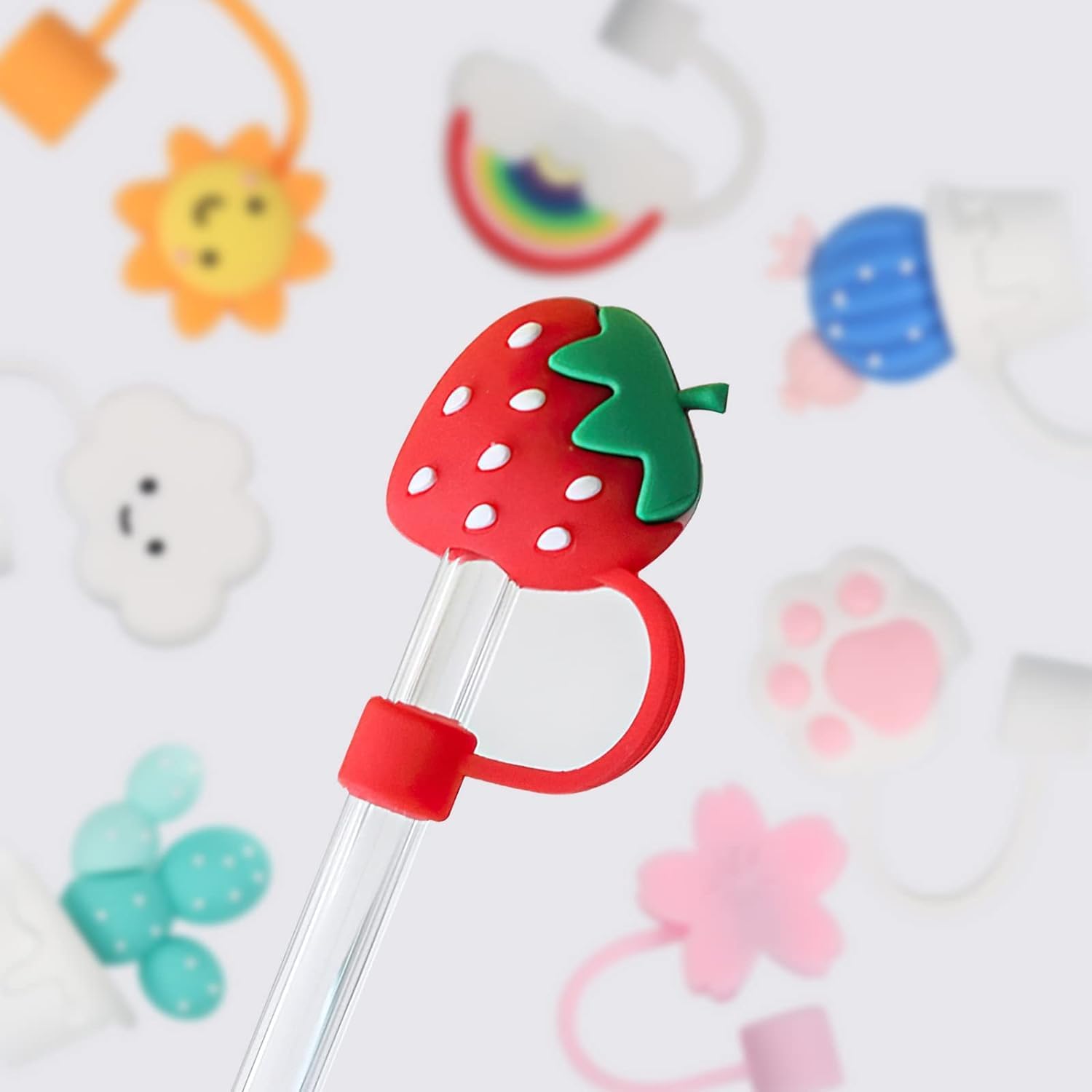 BHARAT EXPORTS Reusable Cute Cartoon Straw Cap | Silicone Straw Cover Cap | Dust-Proof Drinking Straw Tips Lids Cover (Pack of 10, Multi-Design) 2