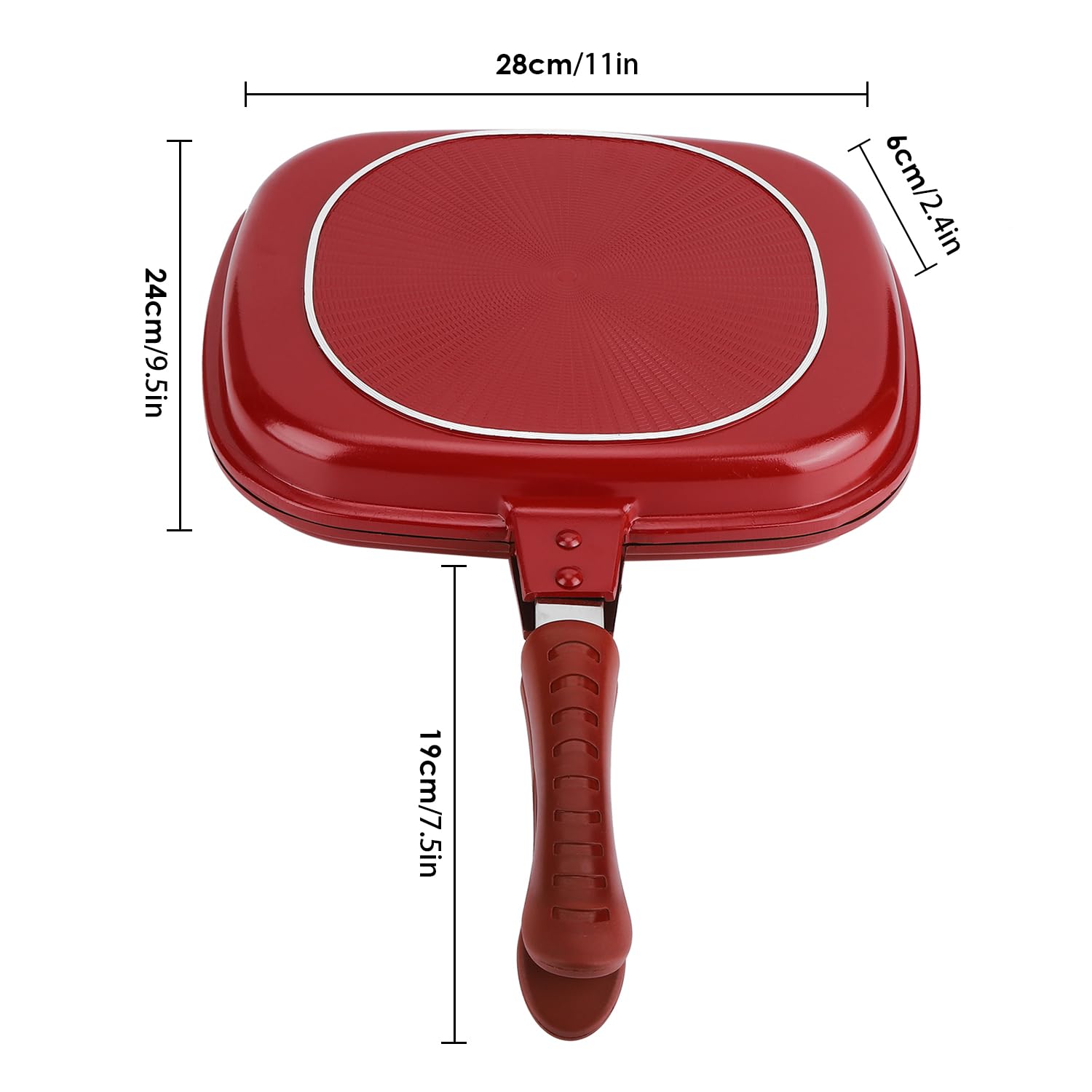 Sartén de Doble Cara, Sartén Antiadherente de Aleación de Aluminio Cuadrada Roja para Utensilios de Cocina a la Parrilla, Suministros de Cocina, 11 x 9.5 Pulgadas