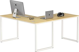SHW Mission 55 x 60 Inches L-Shape Home Office Computer Desk, Oak