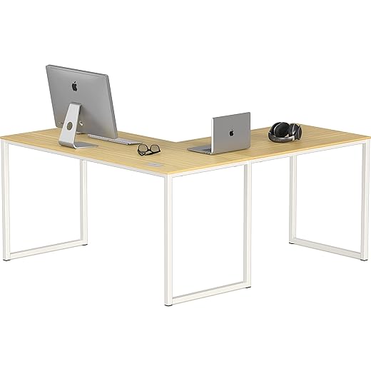 Shw home office 55-inch large l shaped corner desk, 24" deep, oak