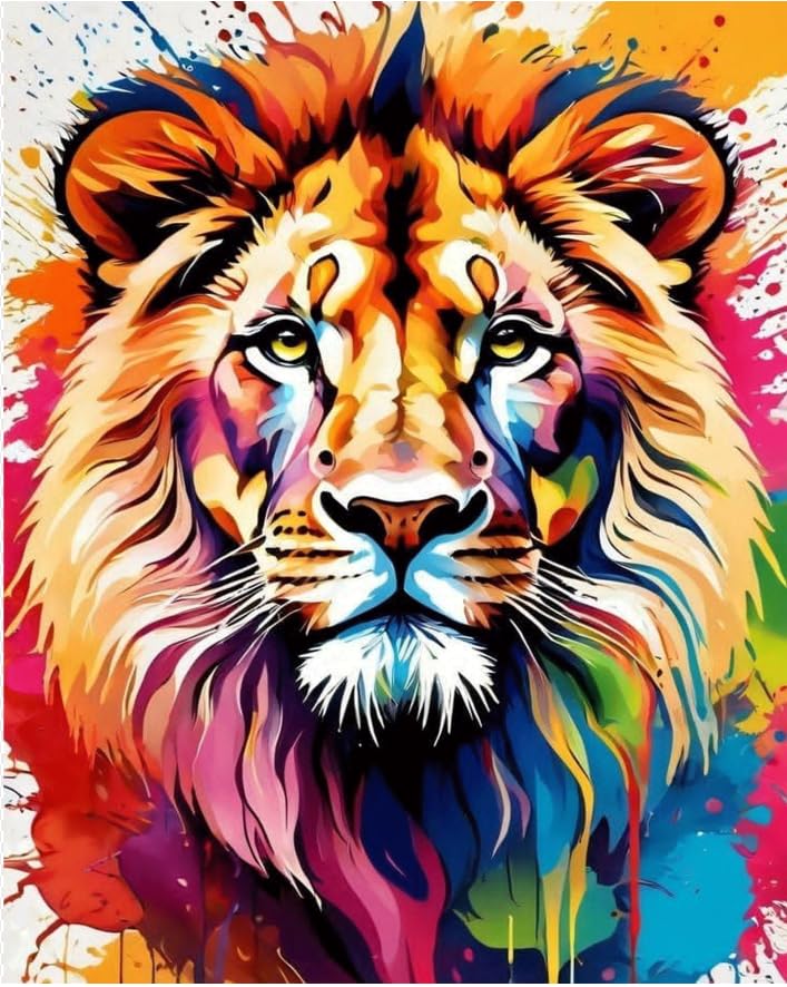 Hongyrjy Funny Animals Paint by Numbers for Adults-Painting Kits for Adults,Lion Paint by Number Canvas,Paint by Numbers for Adults Animals Perfect for Gifts and Home Wall Decor 12x16in