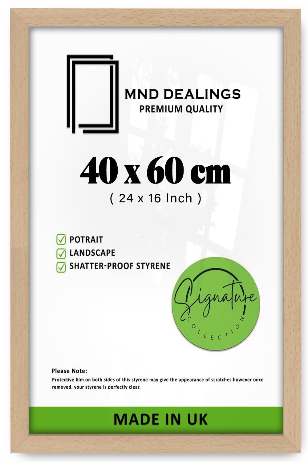 MND Dealings | MDF Wood Picture Frame (40 x 60 CM) Wall Gallery Frame for Posters, Art & Room Interior Décor, MDF for Lasting Elegance [ Beech ]