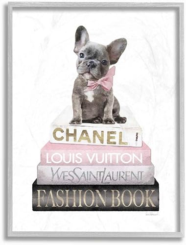 Stupell Industries Dashing - Arte de pared de Bulldog francés y la icónica moda, 16 x 20 pulgadas, color blanco
