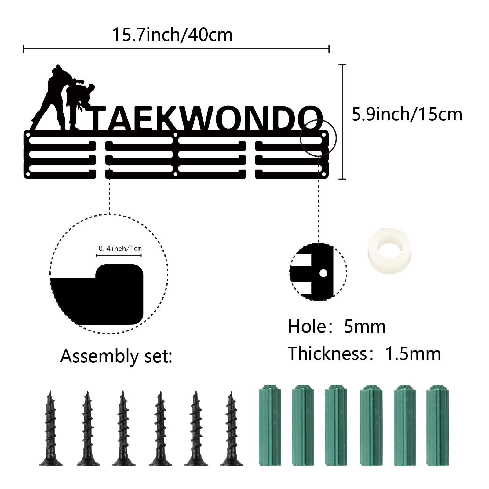 CREATCABIN Espositore per Medaglie Taekwondo Porta Premi Metallo 3 12 Ganci Appendini per Medaglie Gare Sportive Telaio Parete per Appendere 60+ premi Nastri Trofei Organizzatore per Atleti 40 x 15cm