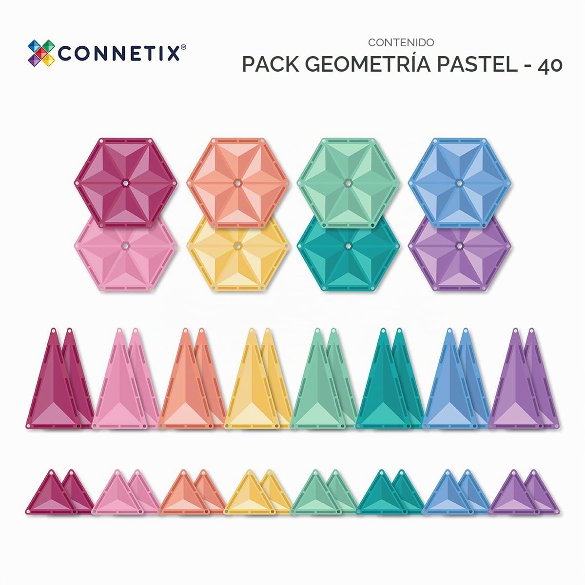 CONNETIX Azulejos Magnéticos Pastel Paquete Geometría, 40 Piezas