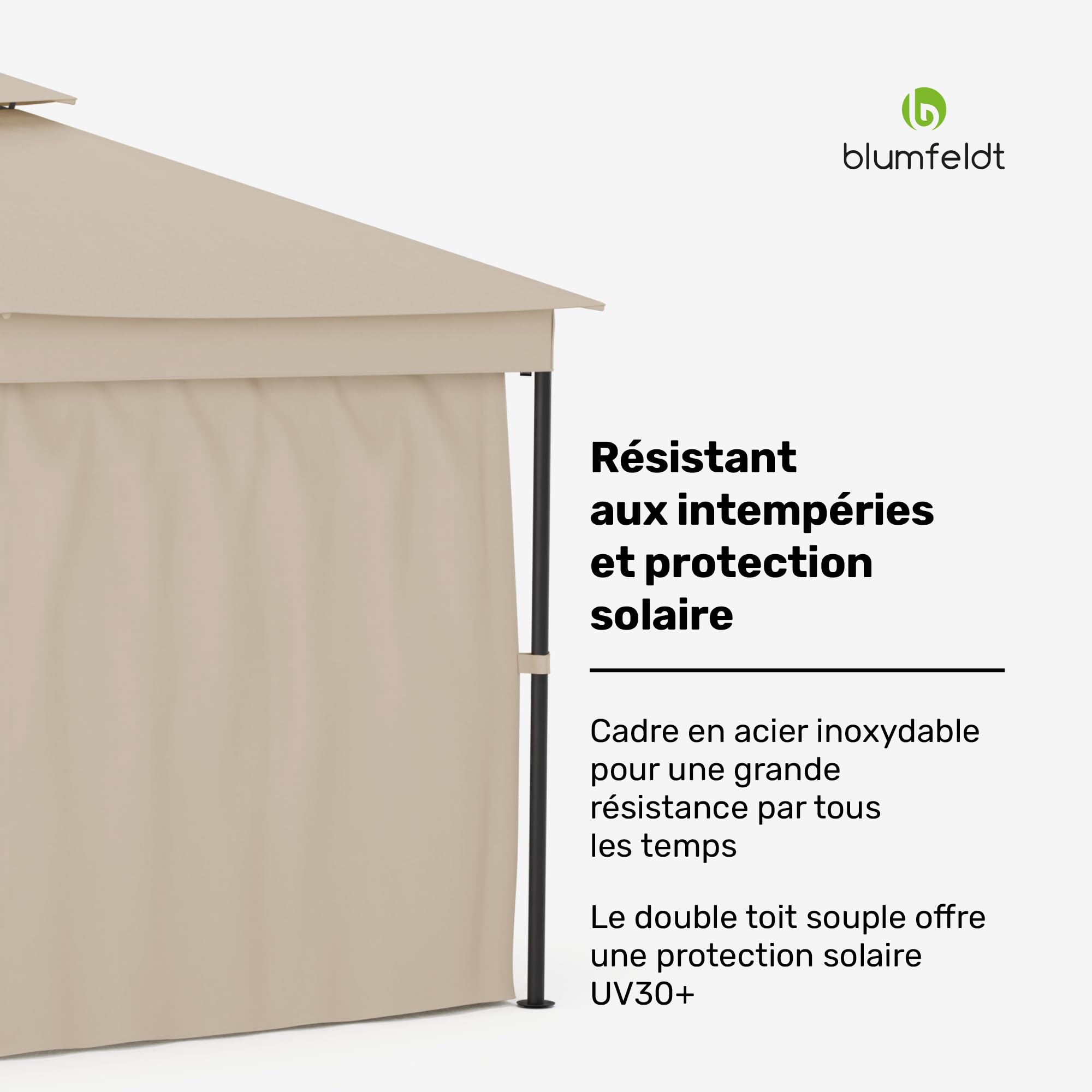 blumfeldt Mondo Dual Tonnelle 3x4 - Double Toit & Moustiquaires, Armature Métallique Résistante, Rideaux Inclus, Tonnelle de Jardin, Facile à Assembler, Beige