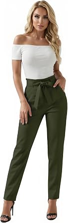 Hybrid & Company Womens Casual Paper Bag Pants