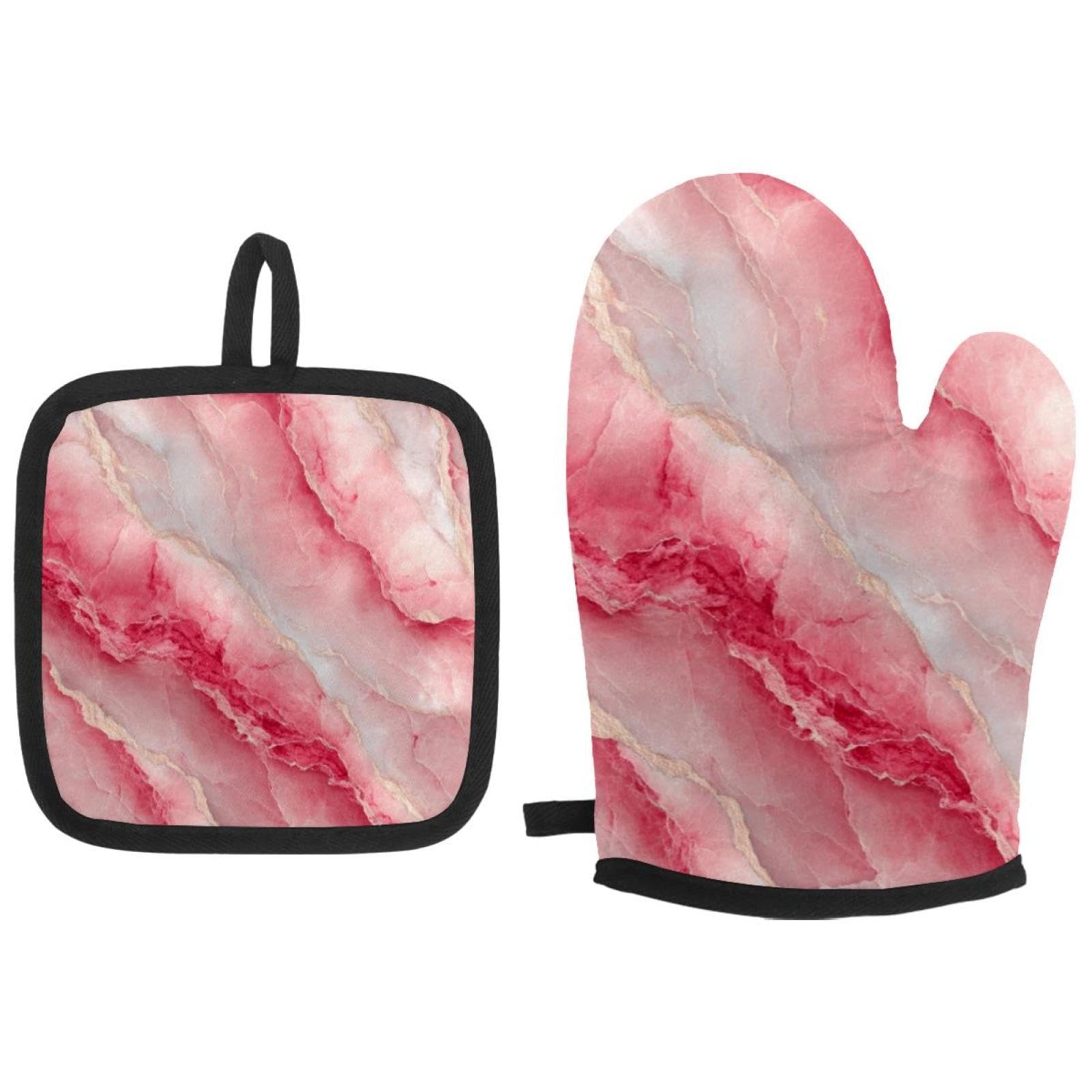 Lot de 2 maniques marbre rose pour la protection thermique en cuisine