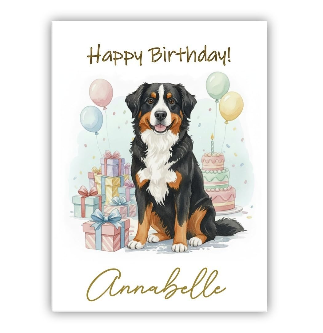 Personalised Birthday Card From the Dog – Add Any Name – Multiple Breeds Available – Dogs Lover Gift (• Bernese Mountain)