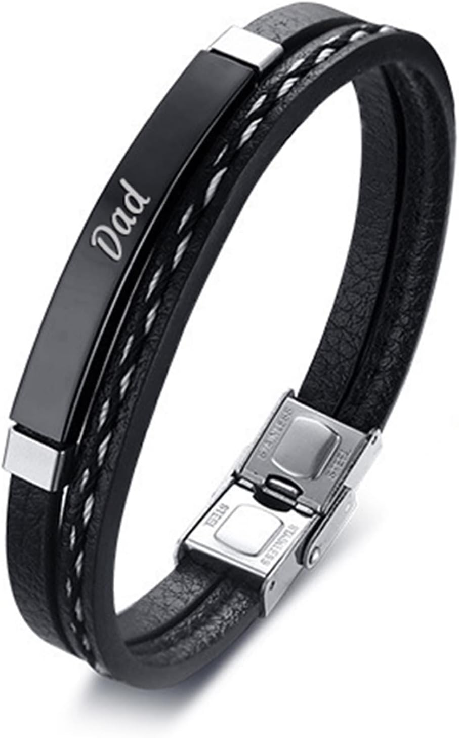 Daesar Man Bracelet Stainless Steel Leather Weave Dog Tag Engraved Dad Men Bangle Bracelet ID Bracelet for Father Gift