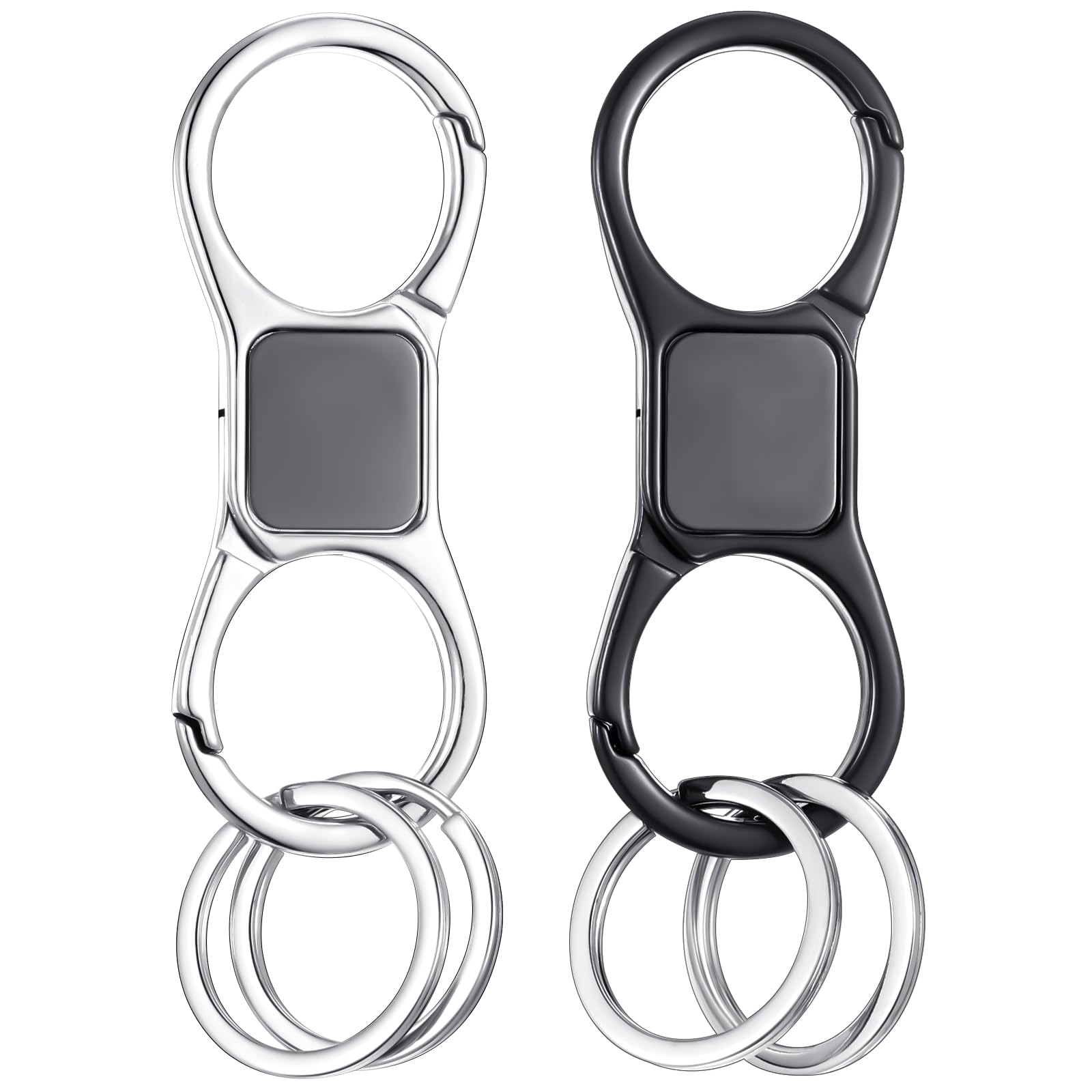 Ripeng 2 Pcs Alloy 8 Shape Business Detachable Keychain Car Key Rings (Black, Silver)