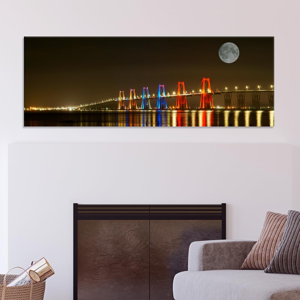 TECUADRA Cuadro panoramico puente de maracaibo | Cuadro decorativo salon | Cuadros de Venezuela impresos en lienzo | Listo para colgar | Bastidor de madera (36x100)