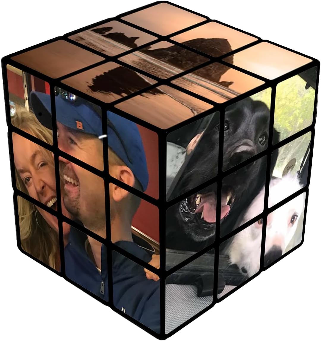Candy's Cubes Personalized Photo Puzzle for Rubik's Cube - 3x3 Speed Cube for Kids and Adults Toys - Durable, Non-Fade Custom Multi-Photo Puzzle Cubes for Home & Office Decor (Black Cube)