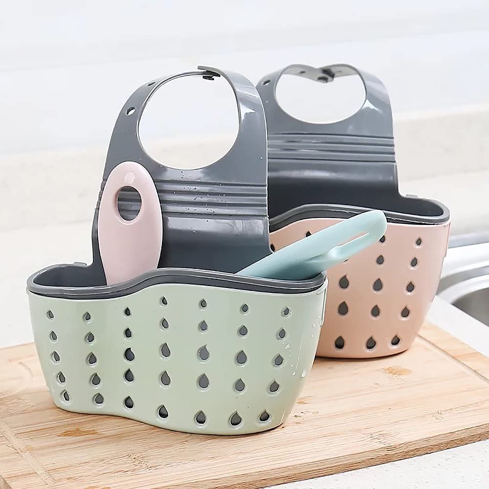 2 pezzi di porta spugna per lavello, organizer regolabile da cucina, cestello per spugna, portaoggetti per lavello, organizer per scolapasta a gancio, beige