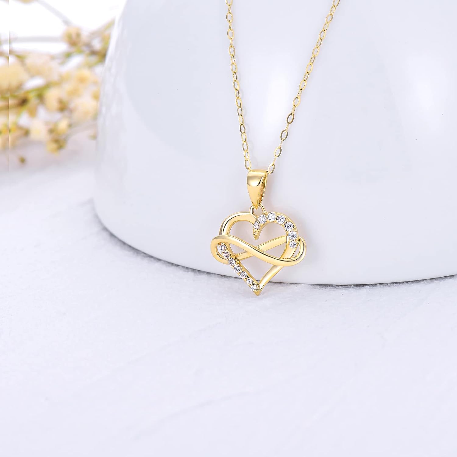 SISGEM 14kt Real Gold Heart Infinity Necklace for Women, Dainty Gold Love Heart Pendant Jewelry Anniversary Birthday Gifts for Her, Wife, Mom 18inch - Image 3
