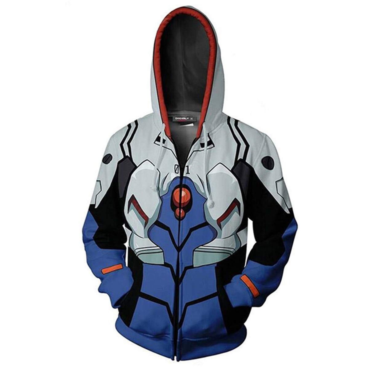 Sweat à capuche homme EVA impression 3D bleu avec zip et patchwork - 3