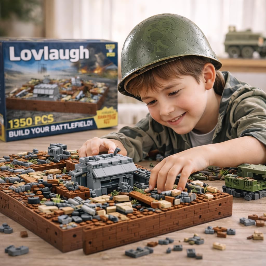 WW2 Military Trench Fortress Building Set（1350 pcs）Military Bunker Model Kit with Medical Room, Armory, Anti-Aircraft Gun&Ground Fortress for Adults&Kids, STEM Creative Play, Combat Display Collection