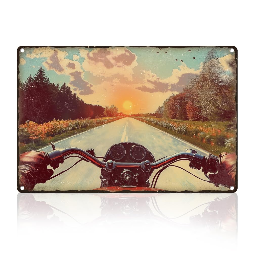 Riding Scenery Sunset Wall Decor Tin Sign Free Route Metal Tin Sign 8X12 Inch