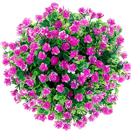 Artificial Flowers, Fake Flowers Artificial Greenery Plants Eucalyptus Outdoor Bridal Wedding Bouquet for Home Garden Party Wedding Decoration 5 Bunch (Purple Red)