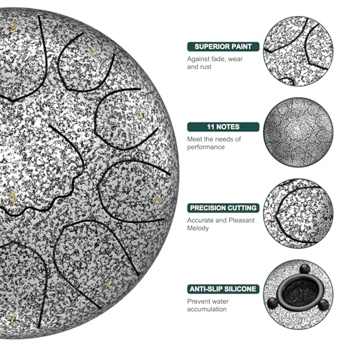 Image of Rain Drum for Outside Garden, 8 Inches 11 Notes Steel Tongue Drum, Waterproof Meditation Rain Chime, Musical Instruments for Adult Gift with Bag, Music Book, Mallets (Star Sliver)
