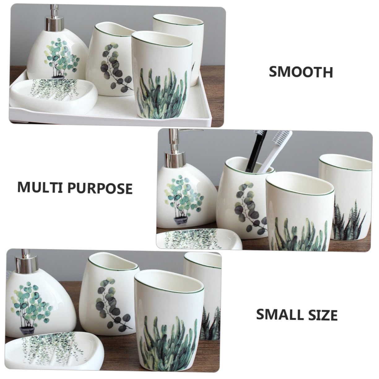 LIFKOME 5 pezzi Accessori Bagno in Ceramica Verde con Porta Spazzolini Flacone Lozione e Vassoio Sapone Superficie Liscia Facile da Pulire Resistente e Decorativo per Bagno Quotidiano