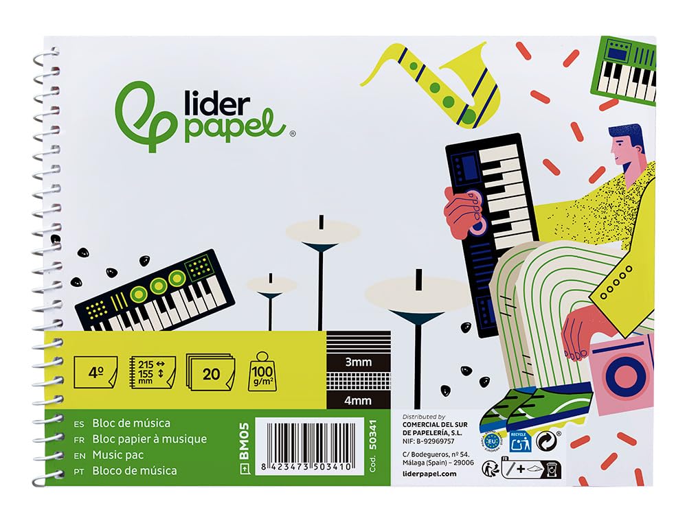 LED Paper Pad Music Pentagram 3Mm Folio Landscape 20 Sheets 100G/M2 Música