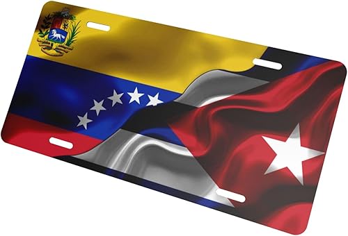 Placas de matrícula de bandera cubana de Venezuela y Cuba para la parte delantera del automóvil, etiqueta de aluminio de metal de 6 x 12 pulgadas,