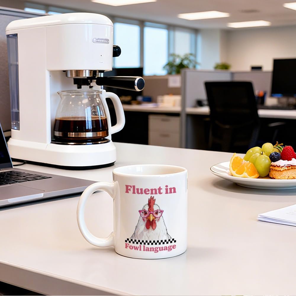 Fluent in Fowl Language Coffee Mug, Cool Rooster Theme Gifts for Chicken Lover Poultry Farmer Chicken Owner, Birthday Retirement White Elephant Gifts for Colleague Coworker Boss Leader - Image 4