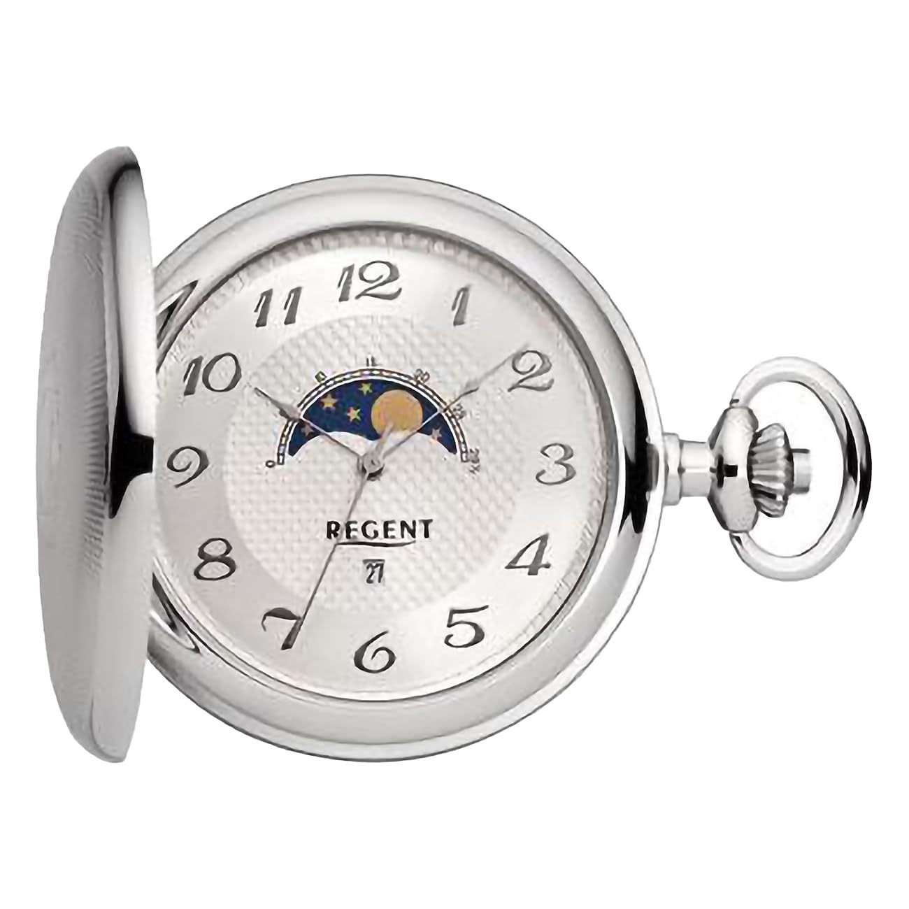 Regent Savonnette - Reloj de Bolsillo para Hombre (50 mm, Cuarzo, números arábigos, Fecha, Fase Lunar)