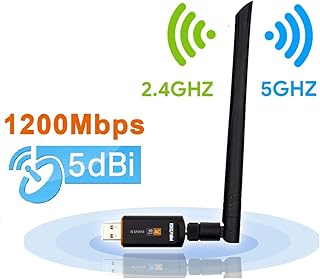 Wifi Dongle, Wifi Adapter Dual Band 5G / 2.4G AC1200 Mbps 802.11 AC Wireless receiver USB 3.0 Wifi Stick with 5dBi Antenna for PC/Desktop/Laptop/Tablet, Support Windows 10/8.1/8/7/XP/Vista MAC OS 10