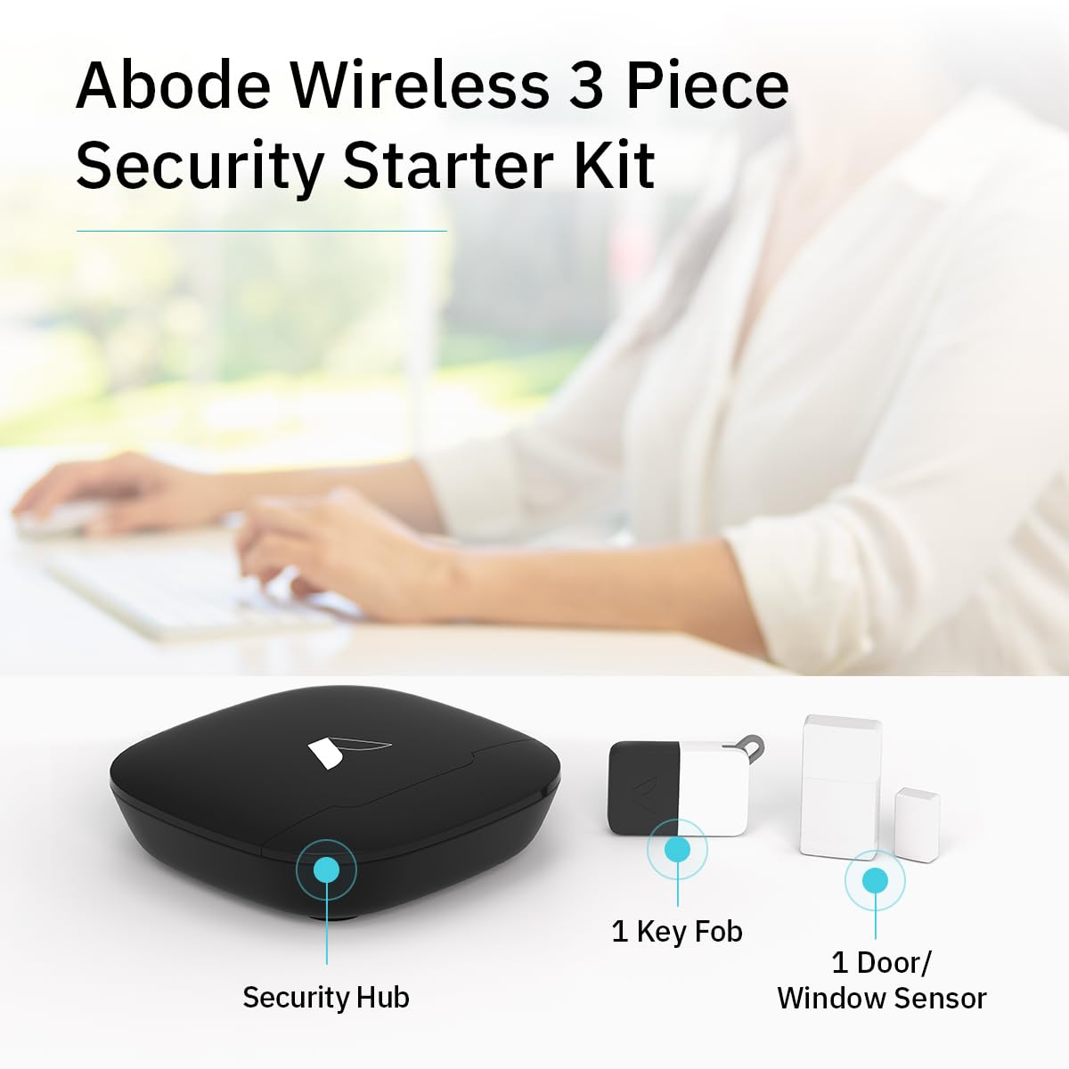 Abode 3-teiliges drahtloses Sicherheitsset, erweiterbar, um Ihr ganzes Zuhause zu schützen – Einfache DIY-Installation Optionale professionelle Überwachung Kompatibel mit Alexa & Google Assistant