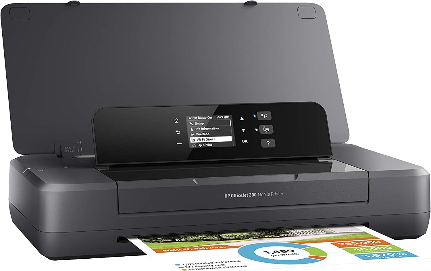 HP OfficeJet 200 Mobile Impresora de chorro de tinta, Pantalla LED, Wi-Fi, Wi-Fi Direct, App HP Smart, USB, negro (Reacondicionado)