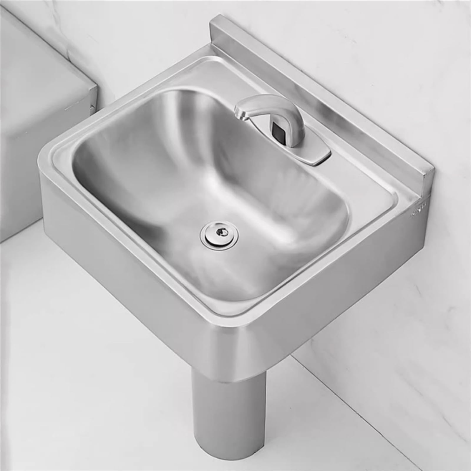 Lavello a colonna in acciaio inox spazzolato, con kit di scarico, per bagno, balcone, cortile, uso esterno (modello 8237B)