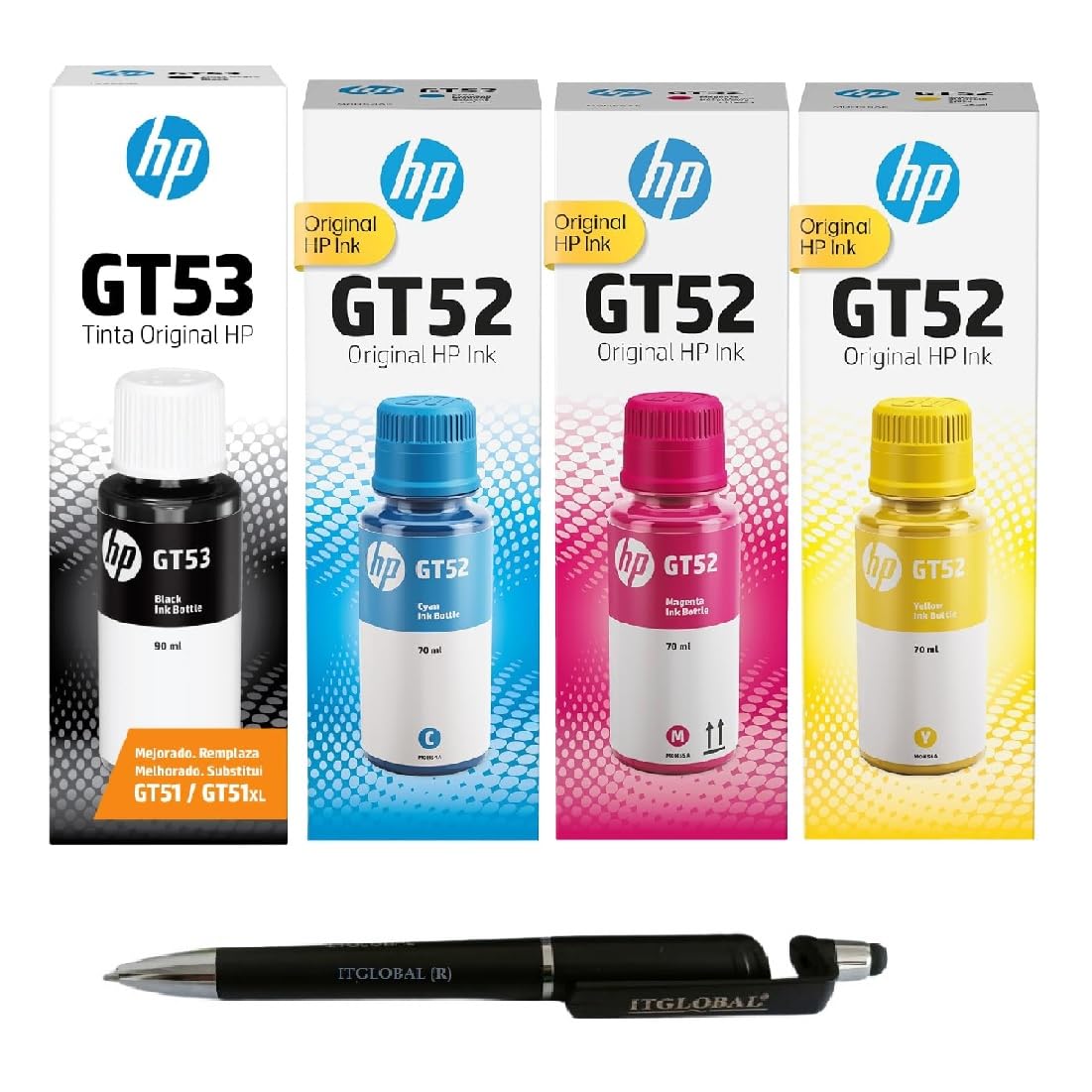 HP GT53 Black & GT52 C/M/Y Ink Bottle (Set of 4) with 3in1 Multi-Function Mobile Phone Stand, Stylus Pen, Anti-Metal Texture Rotating Ballpoint Pen (Very Colors) (B0CP77C3W1) Amazon Price History, Amazon Price Tracker