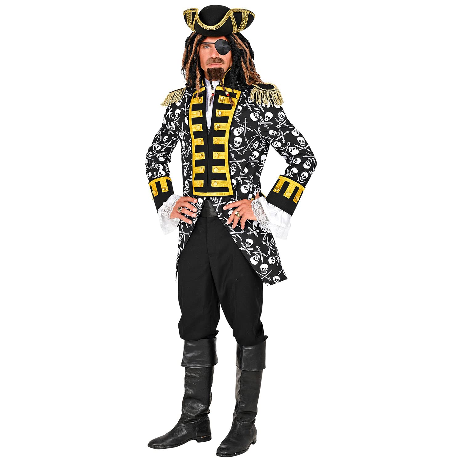 W WIDMANN MILANO Party Fashion - Traje de gala pirata para hombre | Frac estilo pirata, uniforme la guardia, complemento para disfraces de corsarios, capitanes, Carnaval y fiestas temáticas