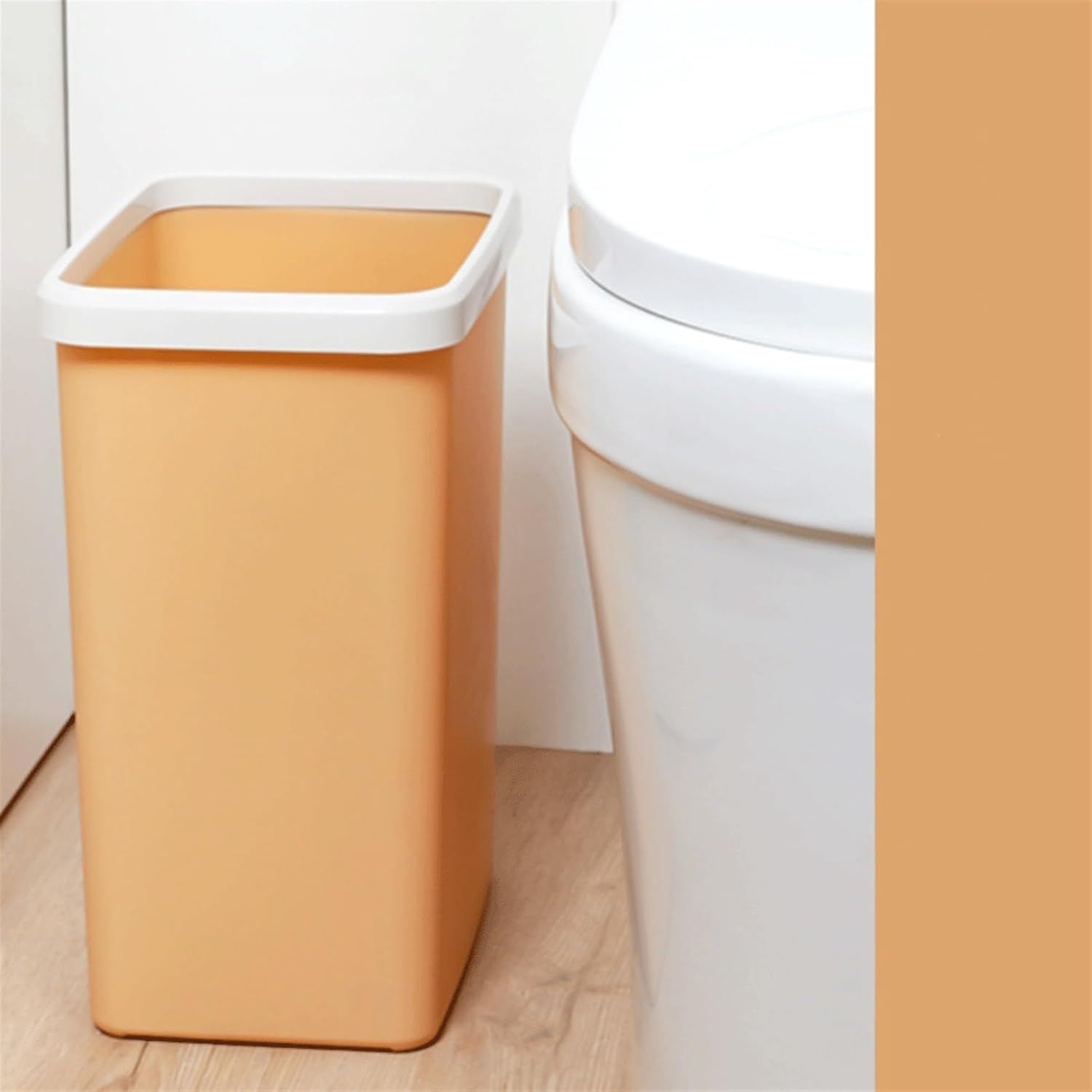 Trash Can Wastebasket Square Plastic Material Suitable for Living Room, Bedroom, Bathroom Wastebasket with Pressure Ring White/Gray/Pink/Beige Trash Can Wastebasket(Beige)
