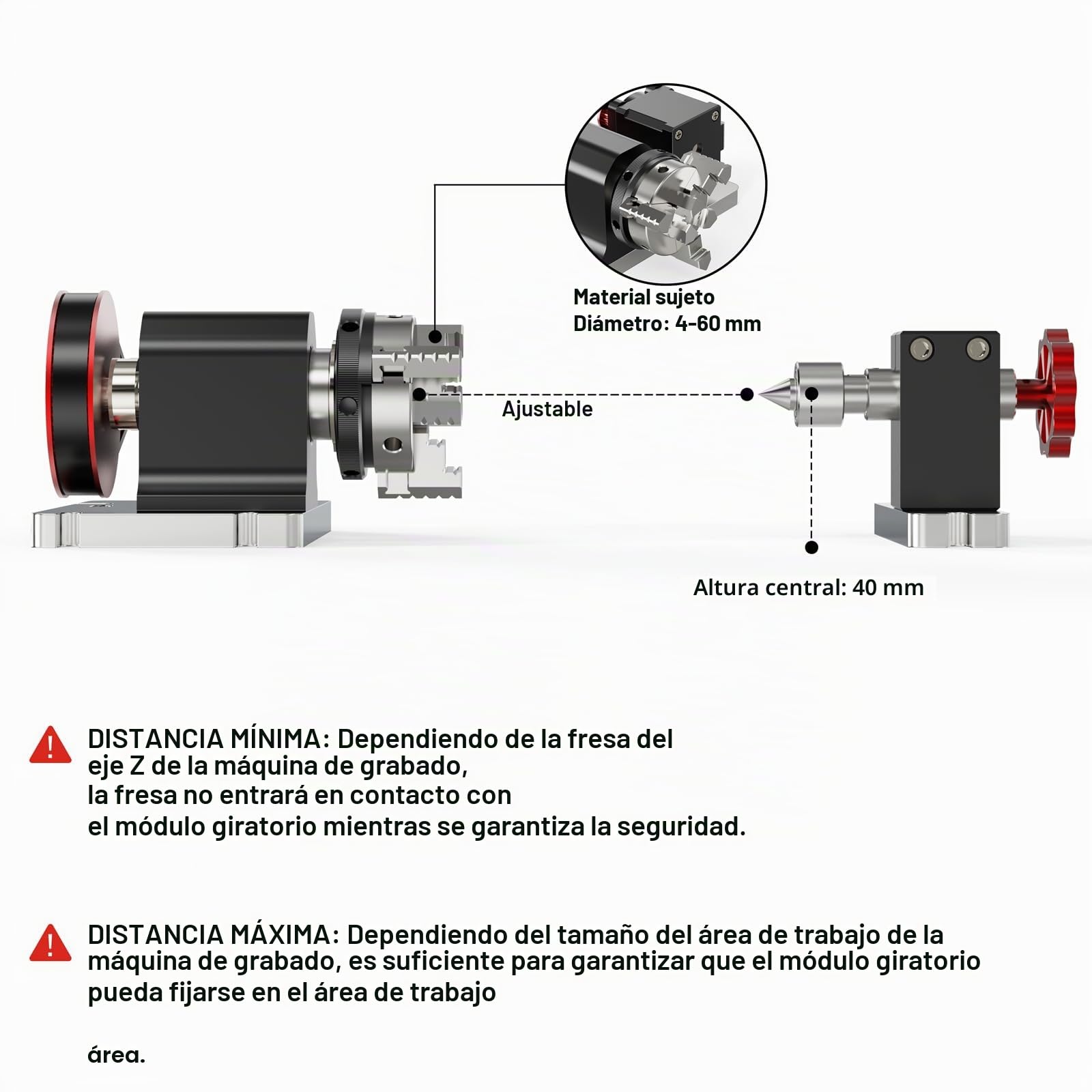 Twotrees TTC 450 CNC eje giratorio, 4-60 mm Chuck, cuarto eje 360° Rotary Kit adecuado para TTC450 y la mayoría de fresadoras CNC, para el tallado de latas cilíndricas objetos