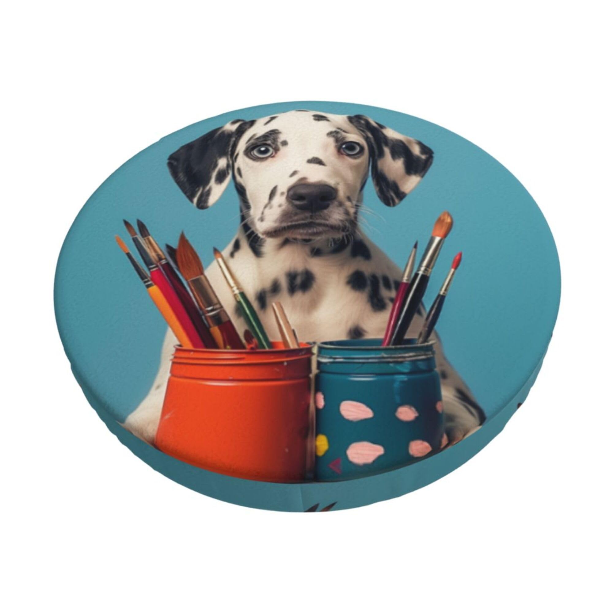 Velvet Round Stool Covers, 3 Layers Bar Stool Seat Cover with Thin Pad, Silly Dalmatian Puppy Bar Stool Cushion Cover Anti-Wrinkle Bar Stool Slipcover for 12-14" Round Chair