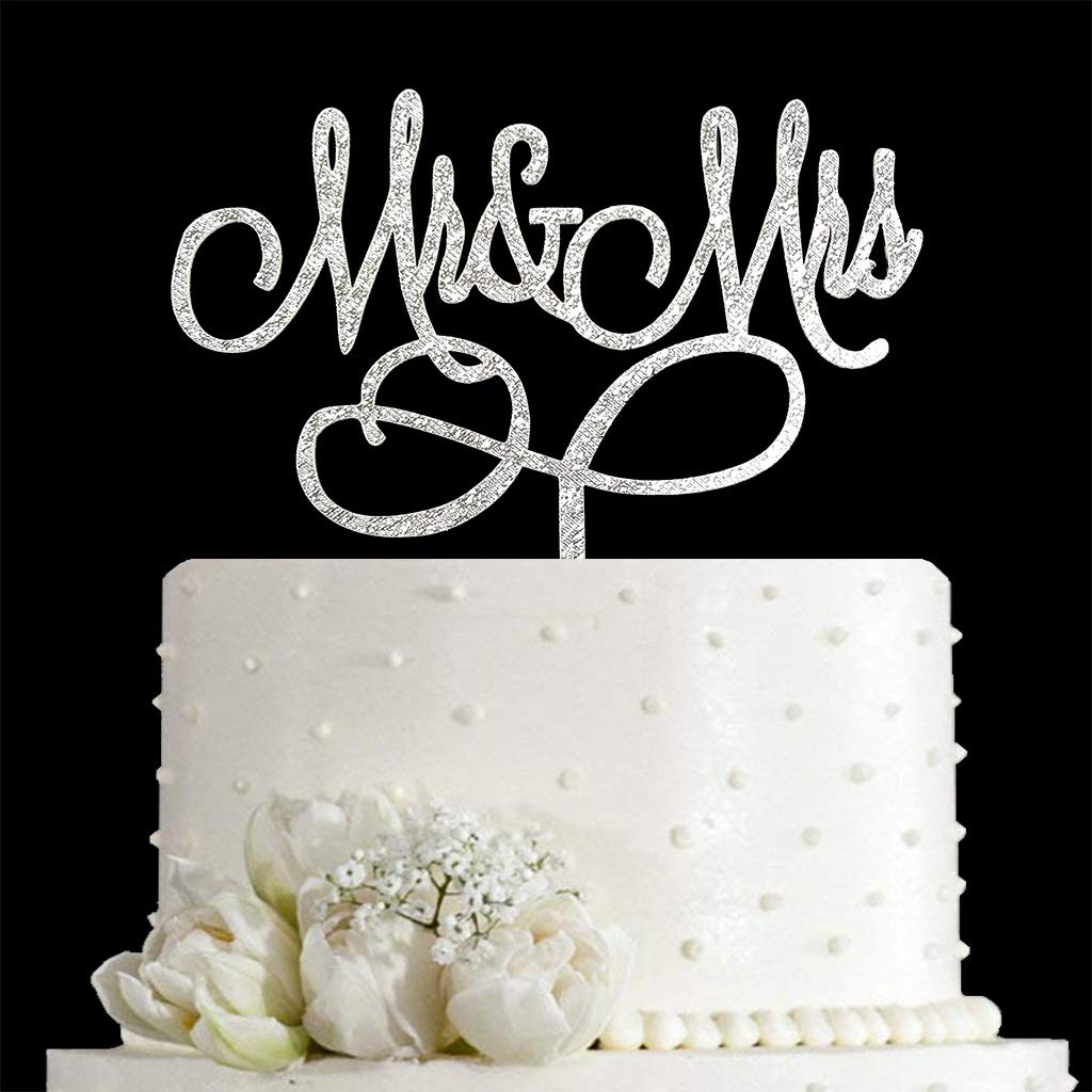 Mr and Mrs Cake Topper Bride And Groom Sign Wedding Engagement Cake Toppers Decorations (Silver Glitter Acrylic)