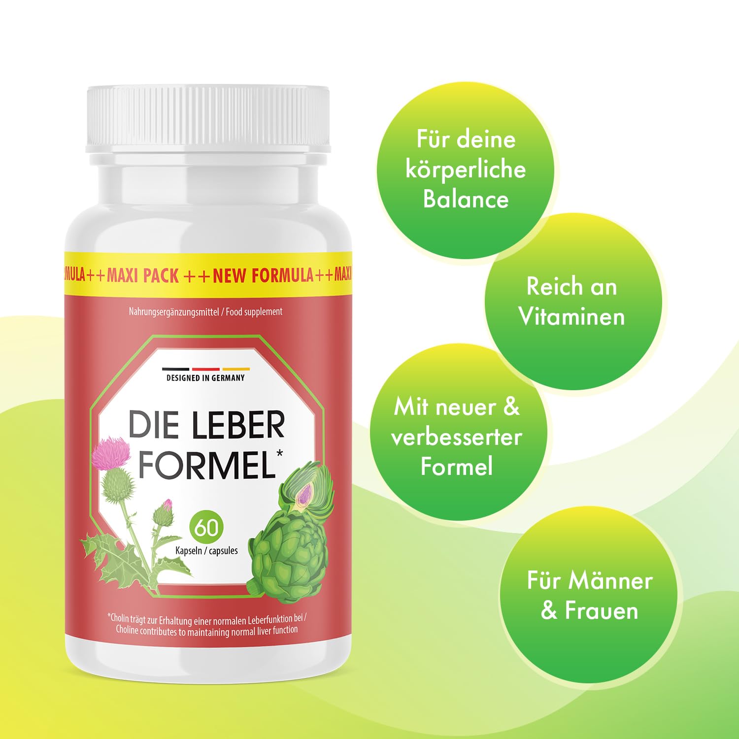 Die Leber Formel Kapseln - mit natürlichen Inhaltsstoffen - für Frauen & Männer geeignet - 60 Kapseln pro Dose 3x