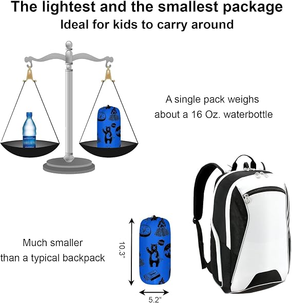 Ultralight 3 Season Kids Sleeping Bag | 50F- 70F Indoor/Outdoor Sleeping Bag for Boys, Girls, and Youth | Ultra Compact, Ideal for Camping and Sleepover