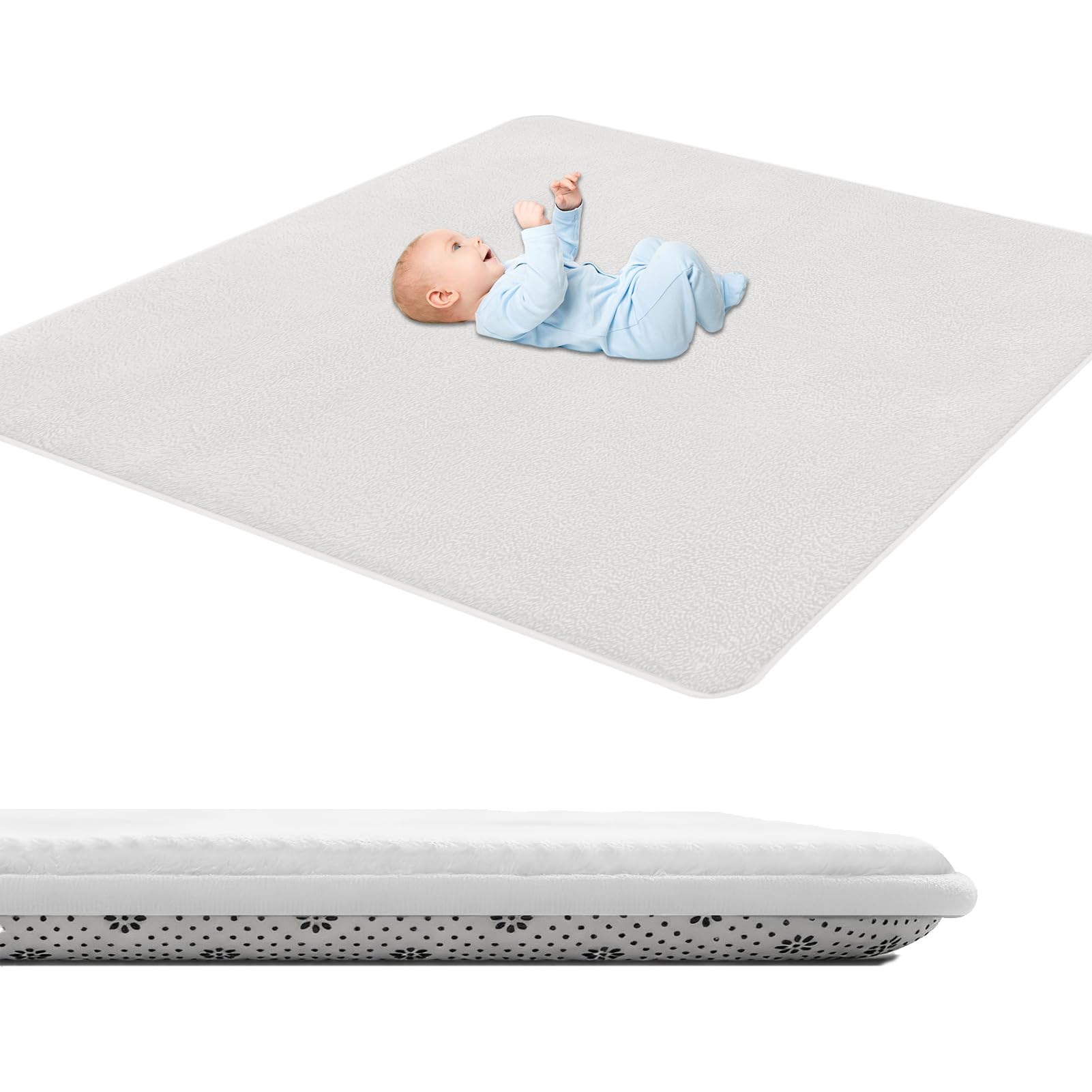 GmyoieqI Baby Crawling Mat 3 cm Thick, Children's play Mat Large Non-Slip 190 x 190 cm Low Pile Nursery Rugs & Carpets for Children's Room Living Room Bedroom Yoga Mat Tatami Playroom Cream