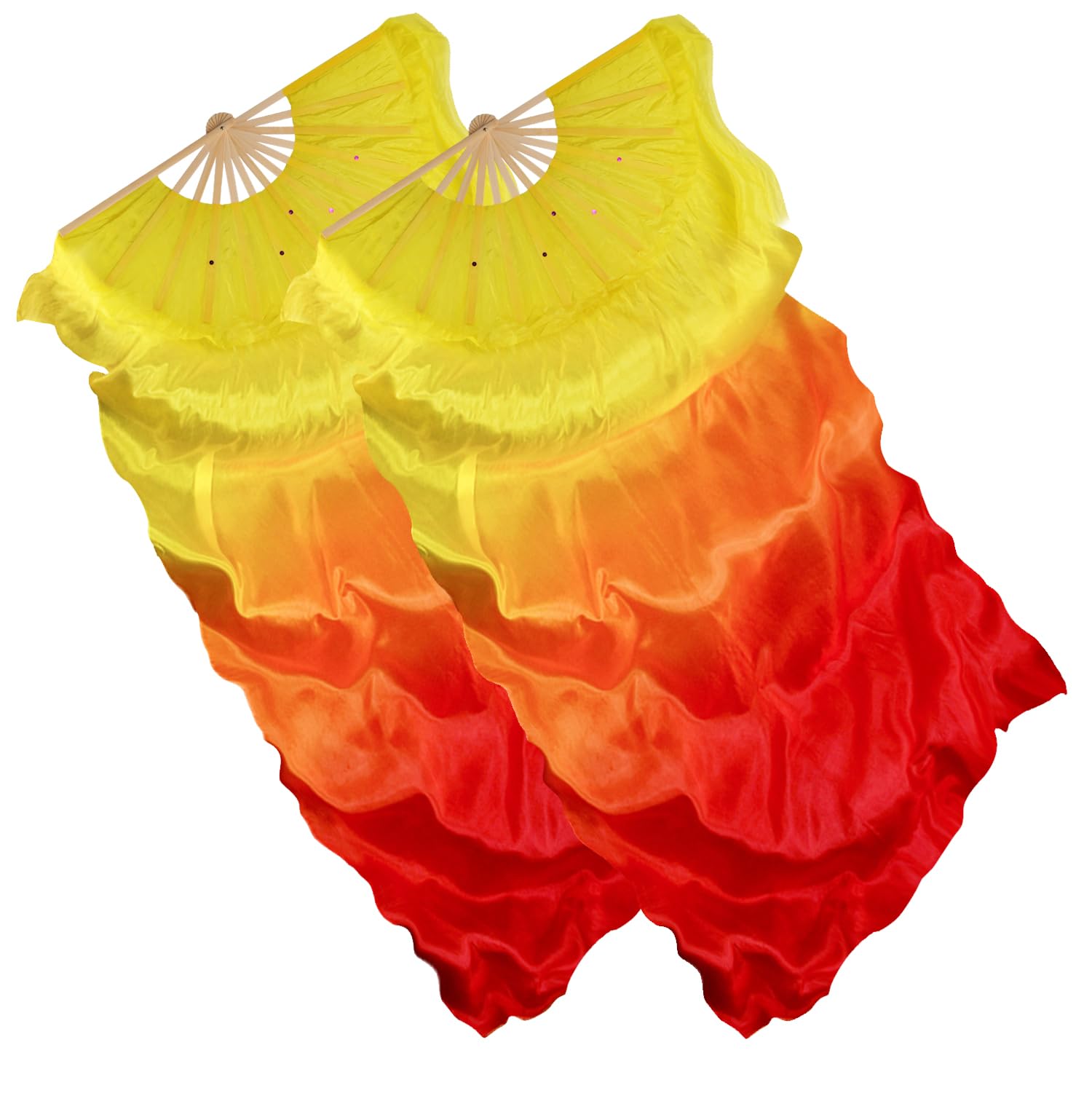 CDBOVID 1 Pair(Left+Right) Women Real Silk Belly Dance Fan Veil