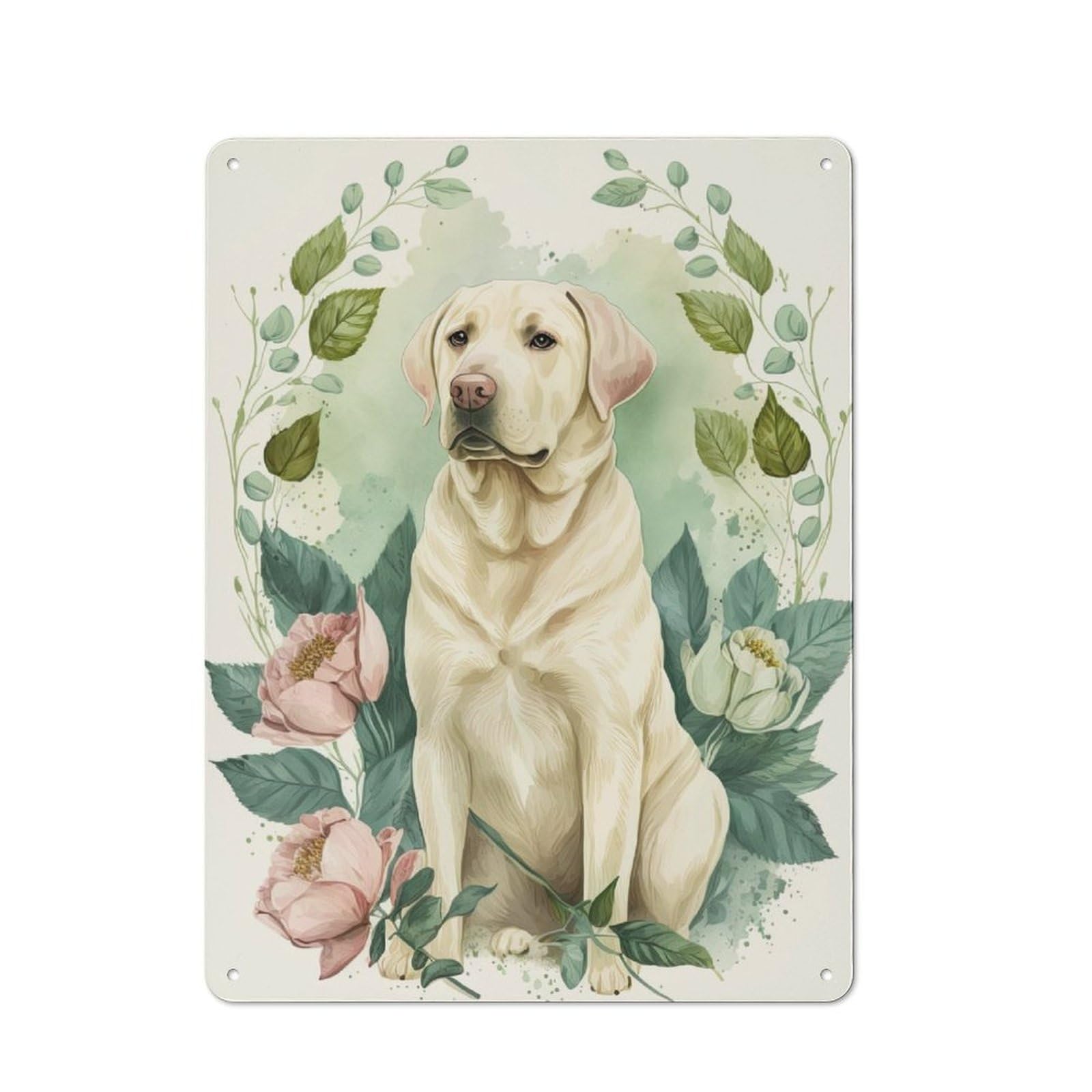 Junmoney Labrador Floral Portrait Rustic Tin Wall Plaque 40X30cm For Studio Or Craft Room, For Garage, Workshop And Man Cave Decoration