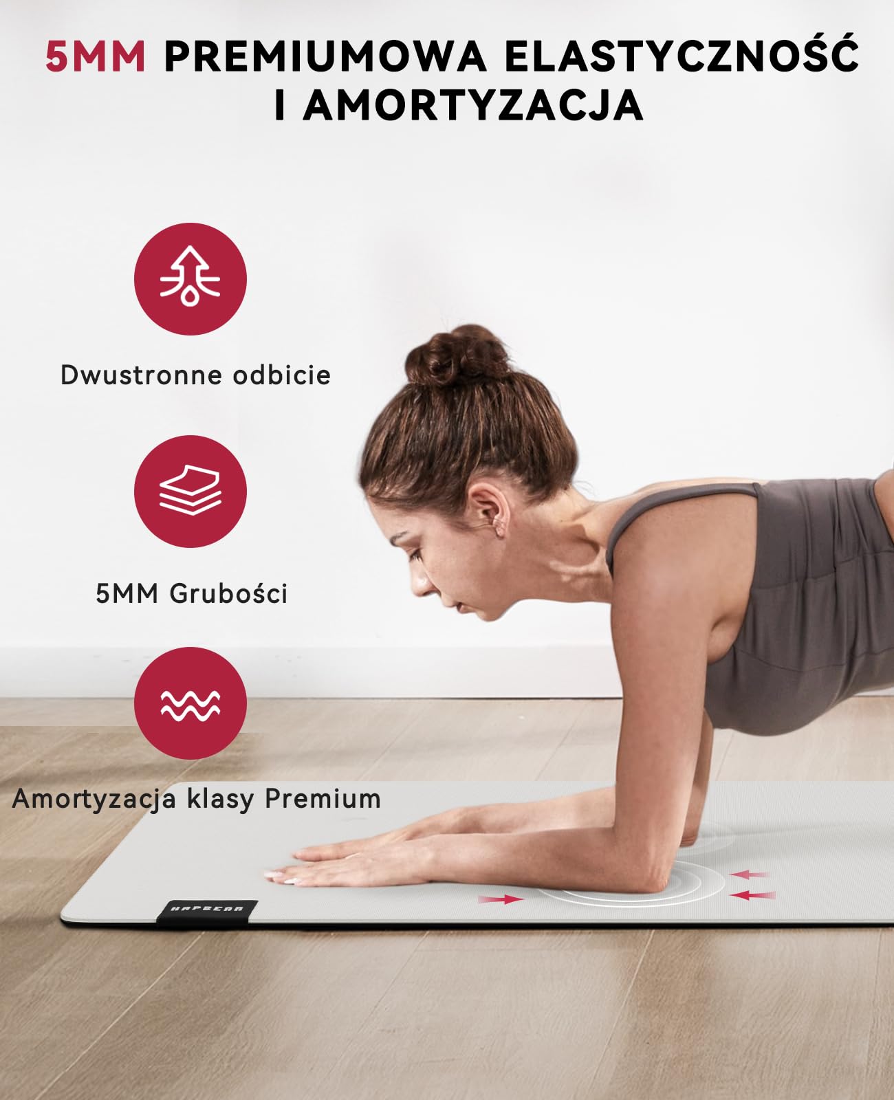 HAPBEAR Mata do jogi z kauczuku naturalnego 183x76cmx5mm, antypoślizgowa mata, z doskonałą amortyzacją do jogi i pilatesu, z torbą Oxford w zestawie