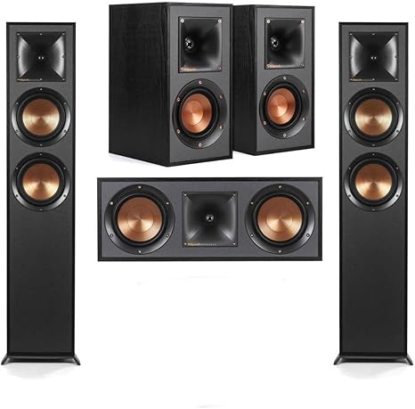 Klipsch Reference R-625FA 5.0 Home Theater Pack, Black Textured Wood Grain Vinyl