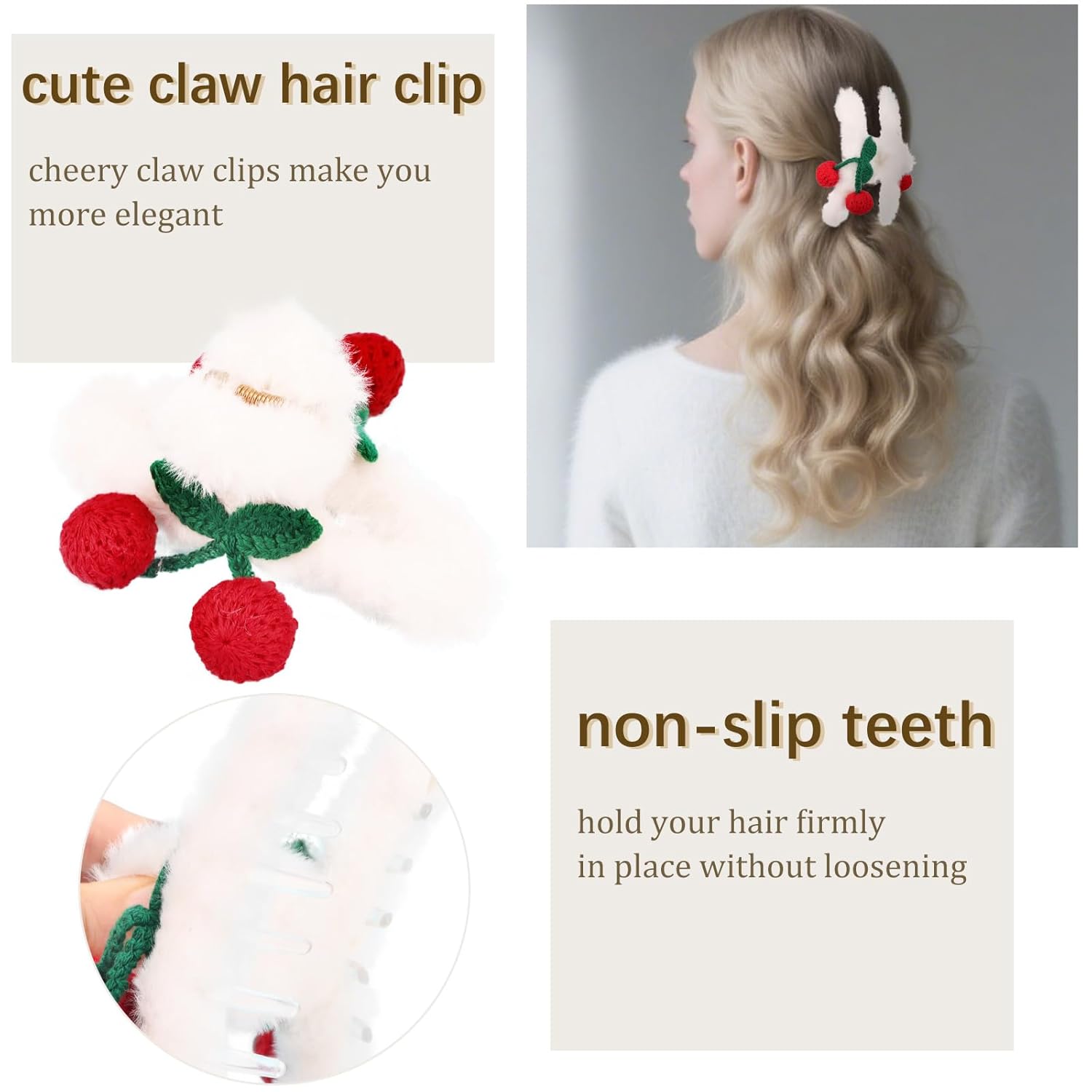 2PCS Claw Clips for Women Girls Pink White Claw Clips for Thick Thin Hair Cute Soft Fuzzy Hair Clips for Women Non-Slip Plush Jaw Clamp Kawaii Hair Accessories - Image 5