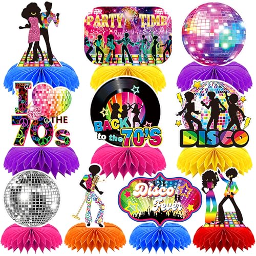 10 Pcs 70s Disco Party Decorations Back to 70s Honeycomb Centerpieces for Retro Theme Birthday Music Party Supplies Dancing Queen Party Decorations Retro Table Decor for 1970s
