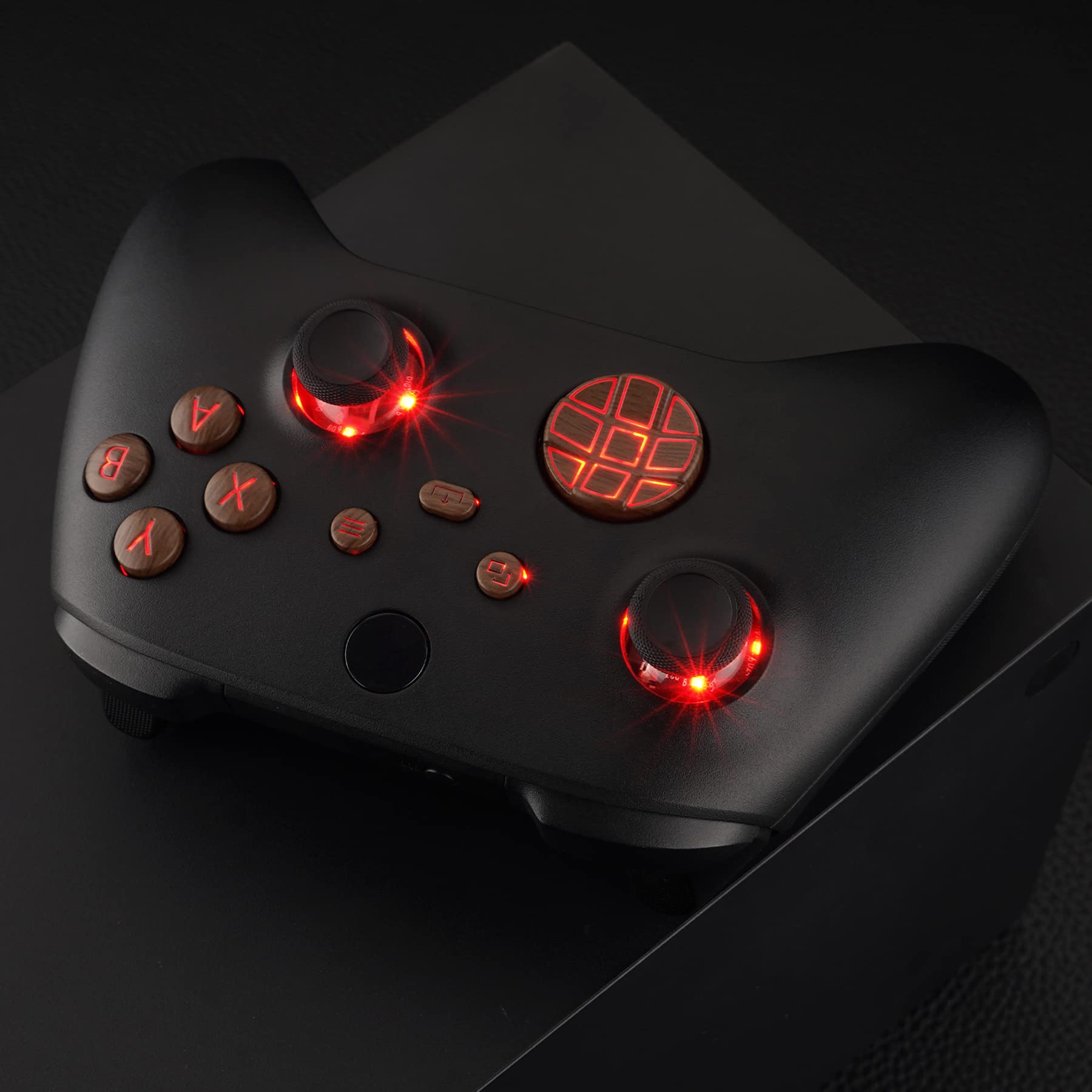 eXtremeRate LED Botones para Xbox Series X/S Control Multicolores Joysticks D-Pad ABXY Start Back Sync Botón Luminoso DTF LED Kit para Xbox Series X/S-No Incluye Control(Símbolo-Grano de Madera)